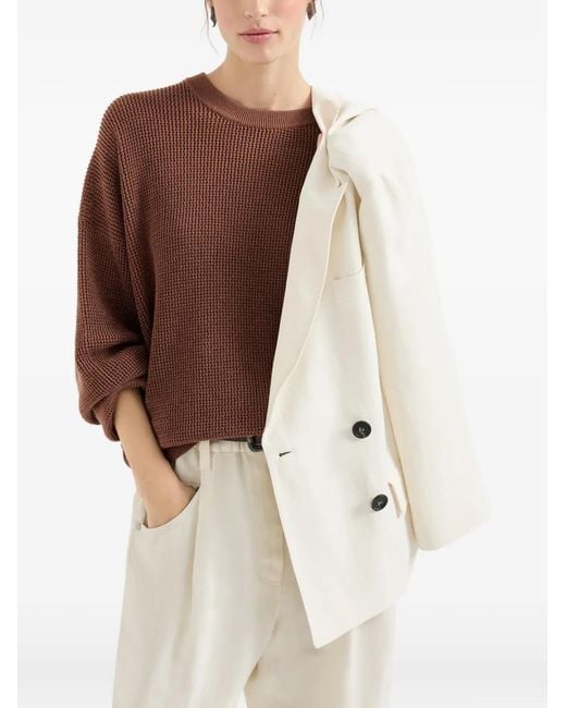 Brunello Cucinelli Brown Sparkling-Detail Long-Sleeve Sweater