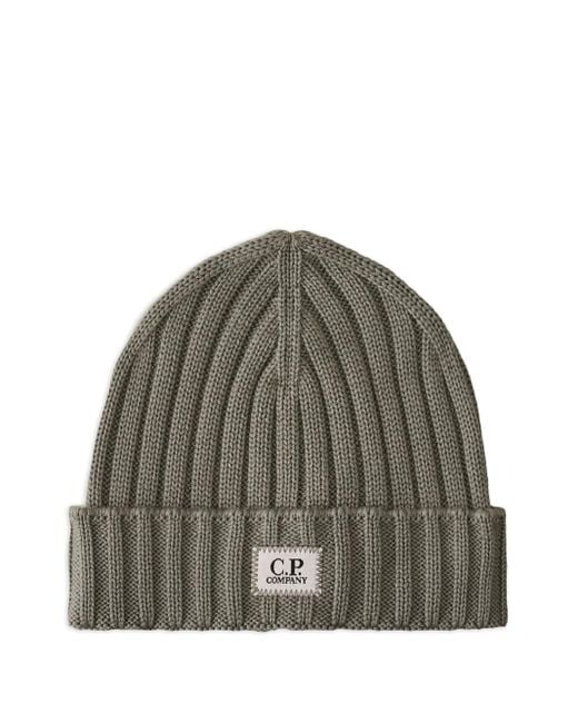 C P Company Green Ribbed-Wool Beanie Hat for men
