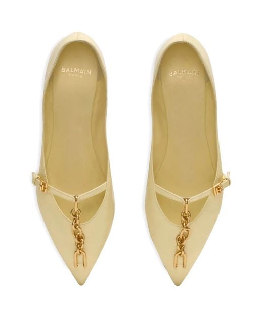 Balmain Metallic Sync Pointed-Toe Ballet Flats