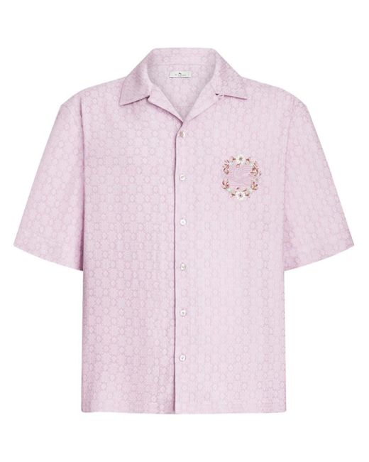 Etro Pink Logo-embroidered Jacquard Shirt for men