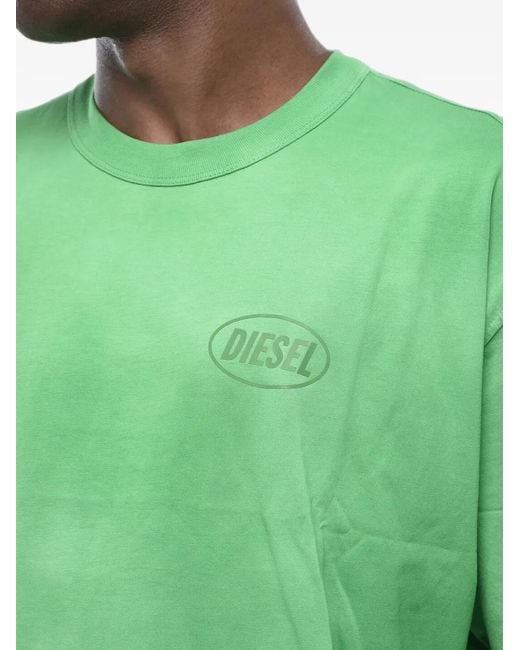 DIESEL Green Wash-Out Logo-Print Crew-Neck Cotton T-Shirt for men