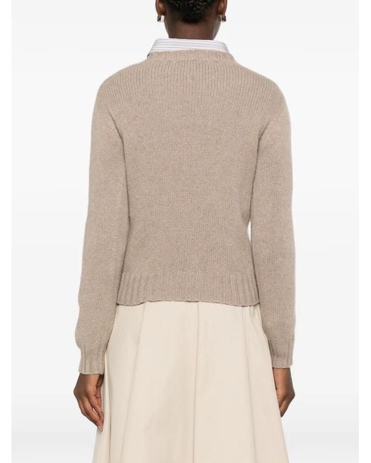 Aragona Natural Long-Sleeve Ribbed-Knit Sweater