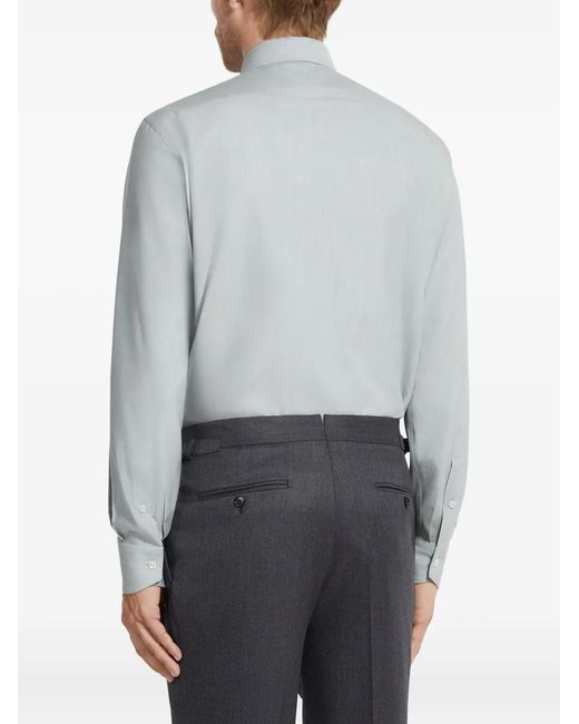 Zegna Blue Point-Collar Long-Sleeves Shirt for men