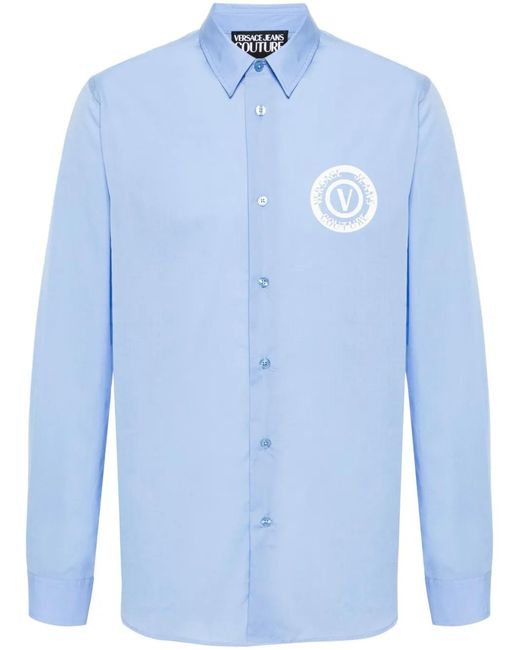 Versace Jeans Couture Blue Logo-Print Cotton Shirt for men