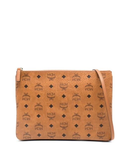 MCM Brown Pochette Visetos À Motif Monogrammé