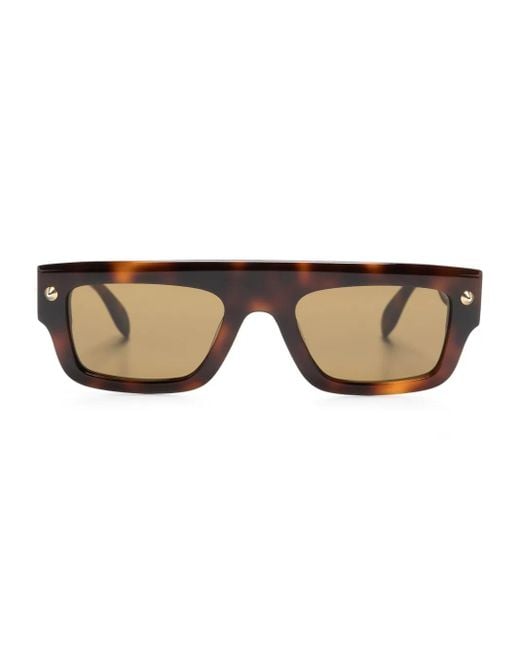 McQueen Brown Spike Studs Rectangular-Frame Sunglasses