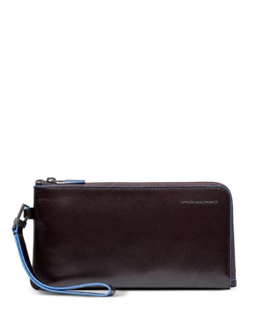Piquadro Black Logo-Plaque Leather Clutch Bag for men