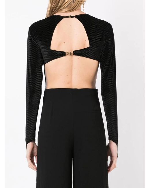 Amir Slama Black Cutout Velvet-Effect Bodysuit