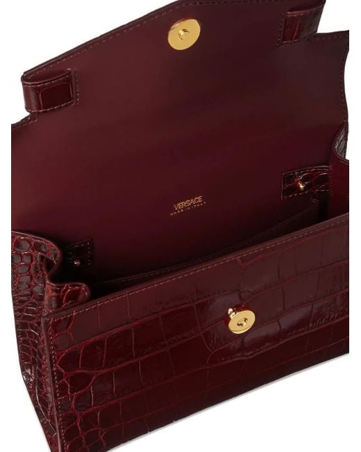 Versace Purple Crocodile-Embossed Leather Tote Bag