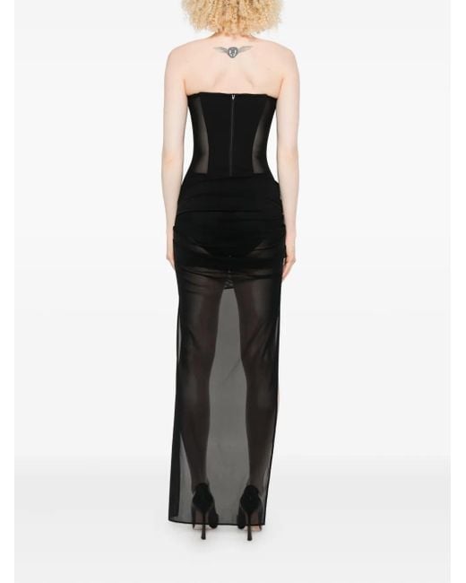 Alex Perry Black Mesh-Panel Draped Asymmetrical Dress