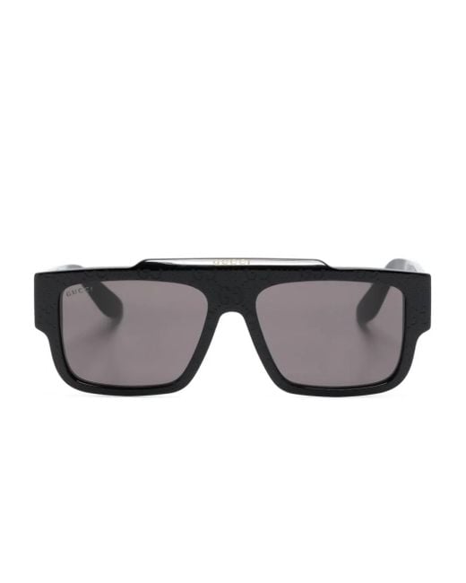Gucci Gray Gg Supreme Rectangle-Frame Sunglasses