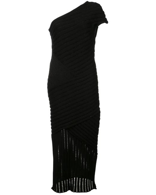 Valery Kovalska Black Ribbed One Shoulder Dress