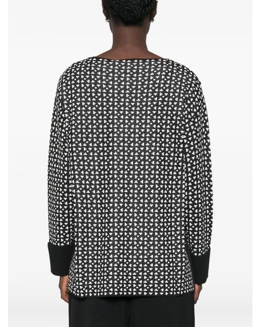 Marina Rinaldi Gray Geometric-Pattern Long-Sleeve Sweater
