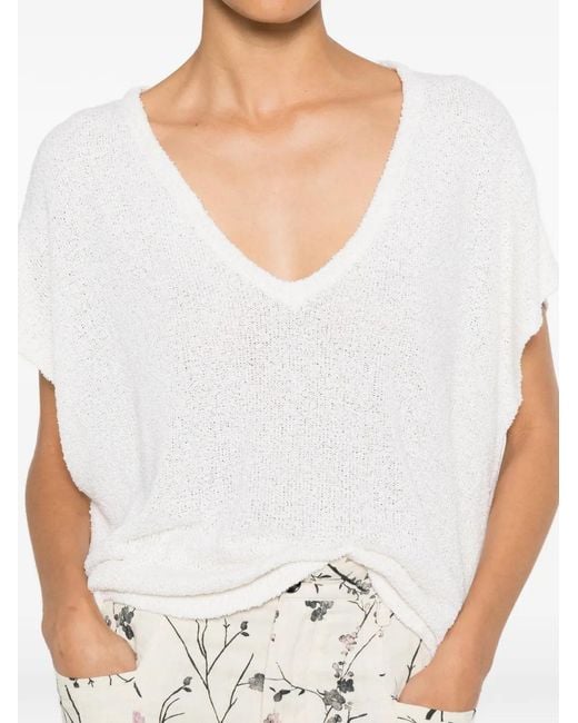 Fedeli White V-Neck Short-Sleeve Sweater