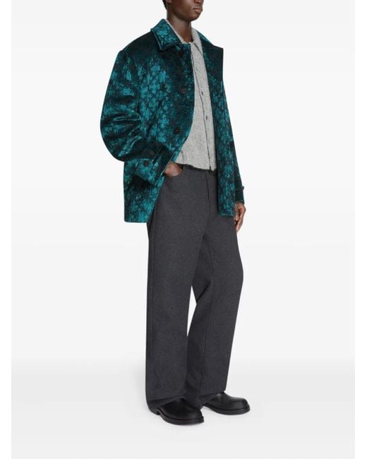 Dries Van Noten Green Jacquard Single-Breasted Blazer for men