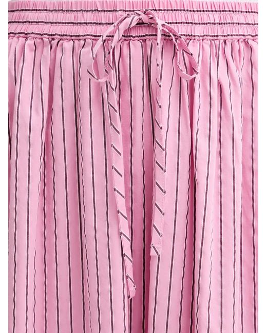 Marc O' Polo Pink Vertical-Stripe Drawstring Midi Skirt