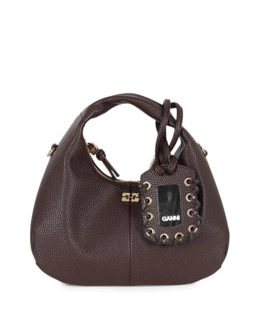 Ganni Brown Mini Grained-Texture Tote Bag