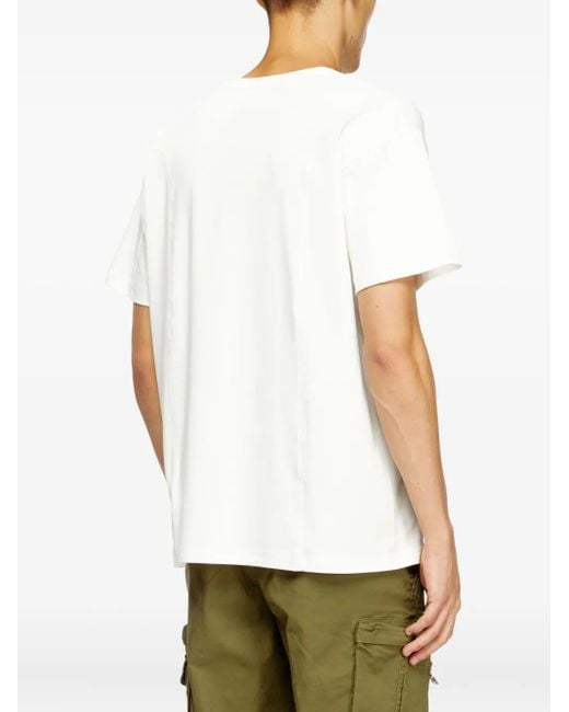 DIESEL White Cotton T-Shirt With Embroidered Details T-Norm-Int for men