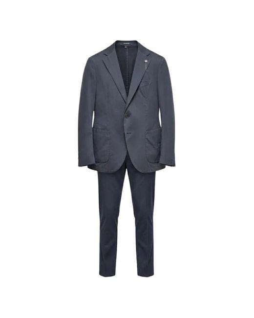 Santaniello Blue Single-Breasted Patch-Pocket Suit for men