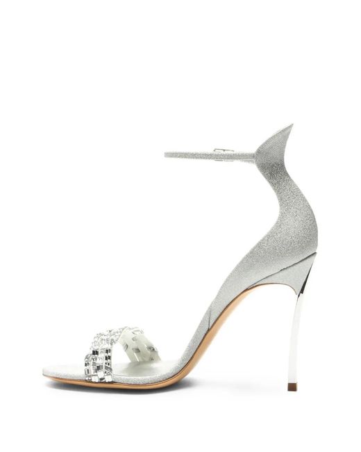 Casadei White Cappa Blade Crystal-Embellished Sandals