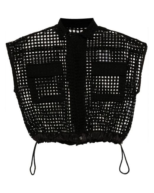 Sacai Black Fully-perforated Cropped Blouse