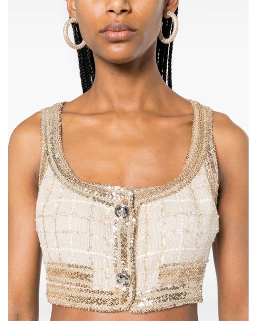 Giambattista Valli Natural Sequin-embellished Cropped Top