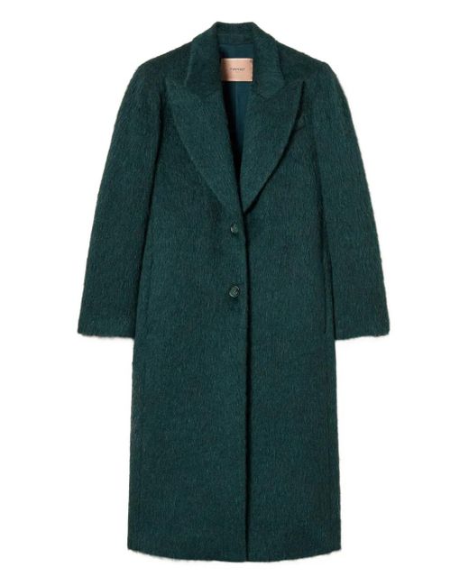 Twinset Green Single-Breasted Wool Coat