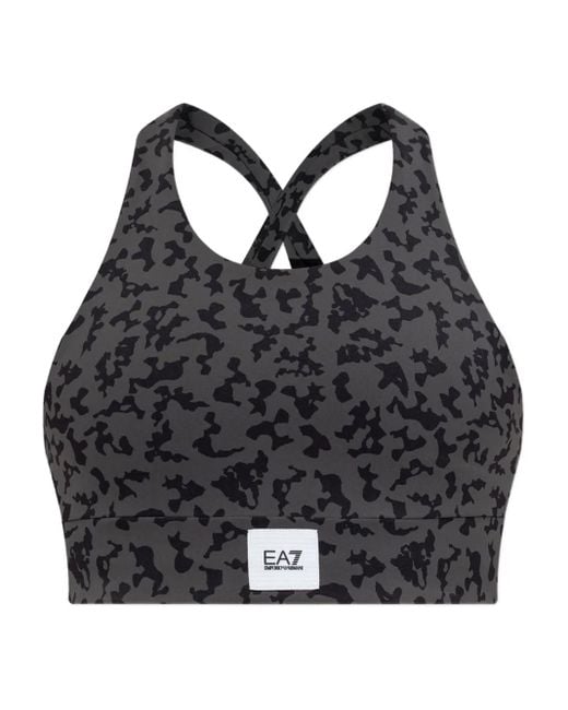 EA7 Black Cross-back leopard-print top