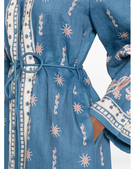 ALÉMAIS Blue Acacia Patterned Tie Dress