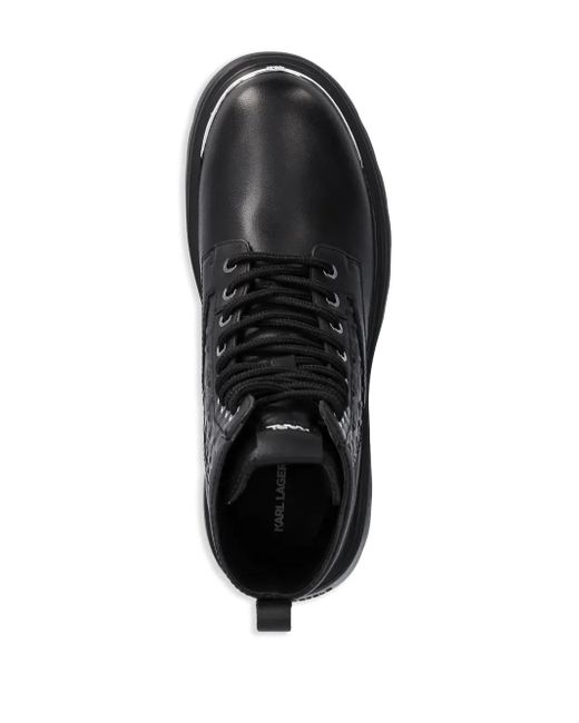 Karl Lagerfeld Black Monogram Leather Boots for men