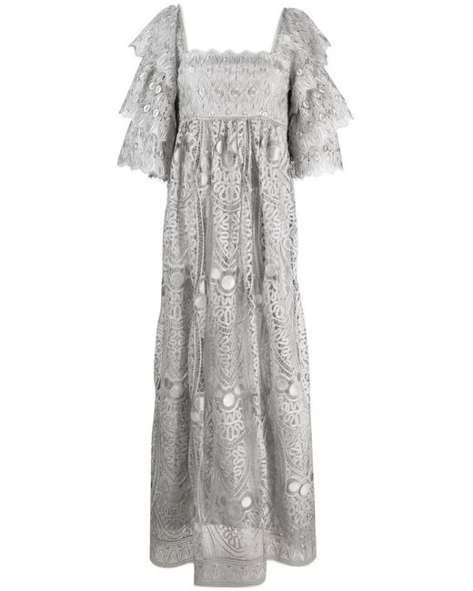 Alberta Ferretti Gray Macramé Lace Gown