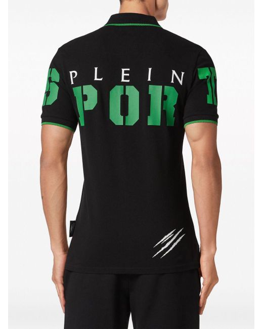 Philipp Plein Black Ss Logo-patch Cotton Polo Shirt for men