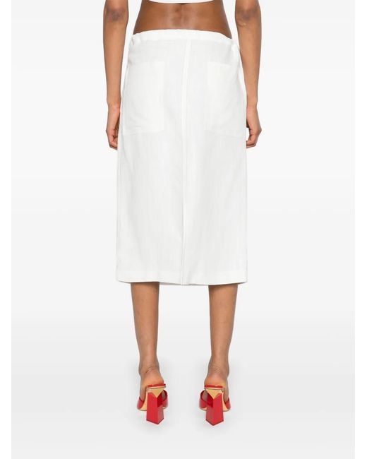 Ferragamo White Contrast-Stitching Drawstring Midi Skirt