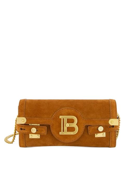 Balmain Brown B-Buzz 23 Suede Shoulder Bag