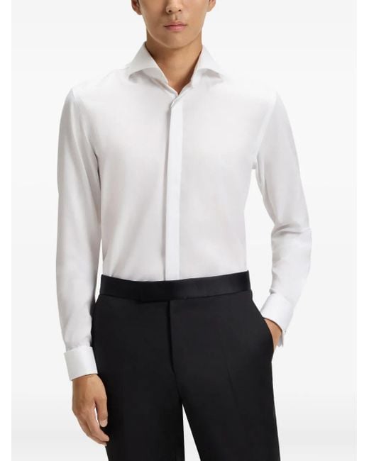 Boss White Cutaway-Collar Cotton Shirt for men
