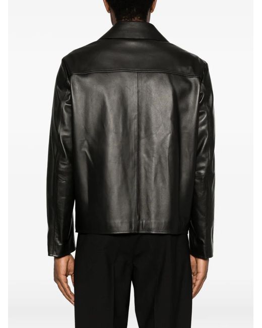Lardini Black Veste En Cuir À Poches À Rabat for men
