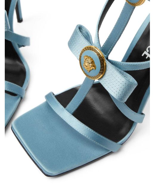 Versace Blue Gianni Ribbon Satin Caged Sandals