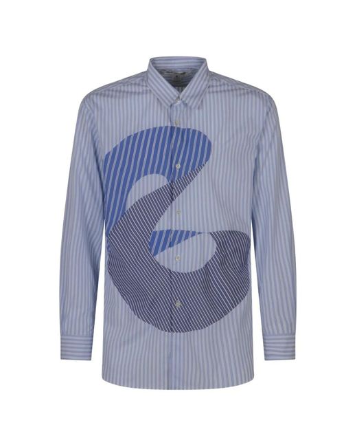 Comme des Garçons Gestreept Overhemd Met Patchwork in het Blue voor heren