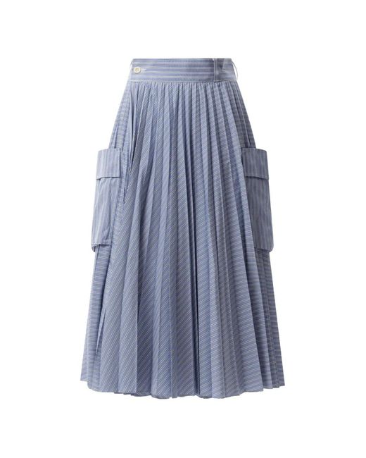 Sacai Blue Jupe Plissée À Rayures
