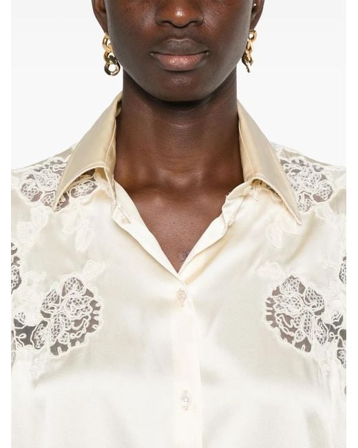 Ermanno Scervino White Satin Finish Shirt With Floral Embroidery