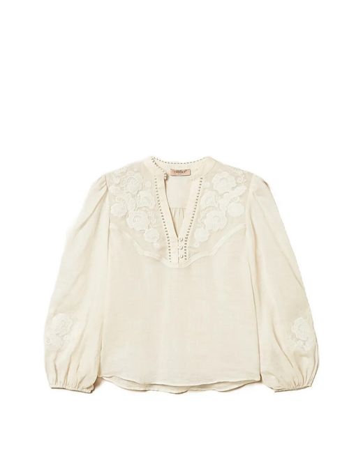 Twinset Natural Embroidered Long-Sleeve Blouse