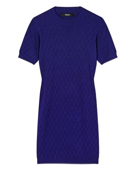 Versace Mini-Jurk Met Korte Mouwen En V-Patroon in het Blue