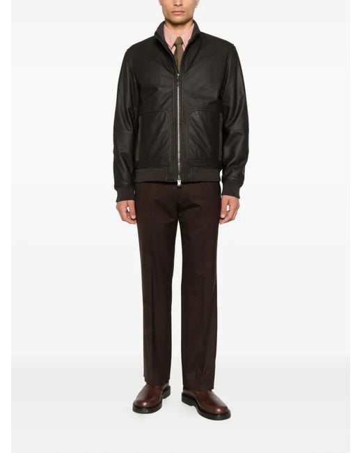 Canali Black Leather Jackets for men