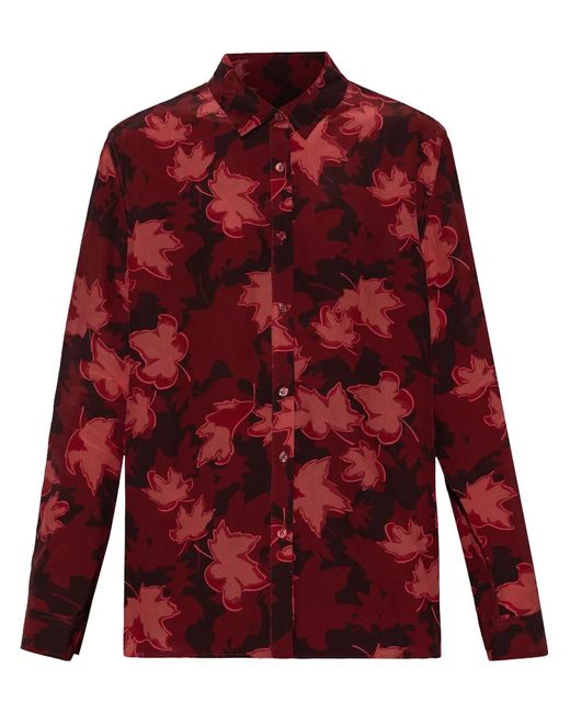 Maison Kitsuné Red Leaf-Print Shirt