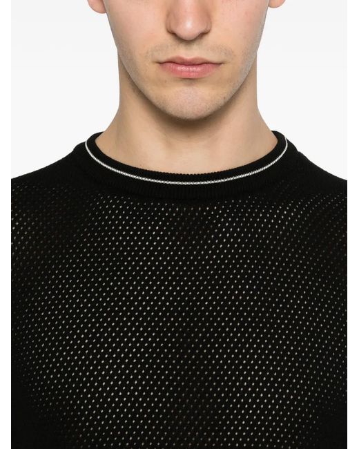 Amaranto Black Open-Knit T-Shirt for men