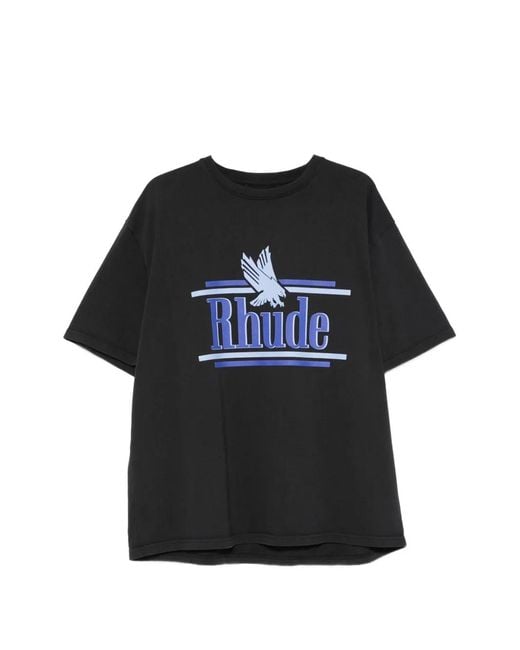 Rhude Black Medium-Weight Cotton Crew Neck T-Shirt for men