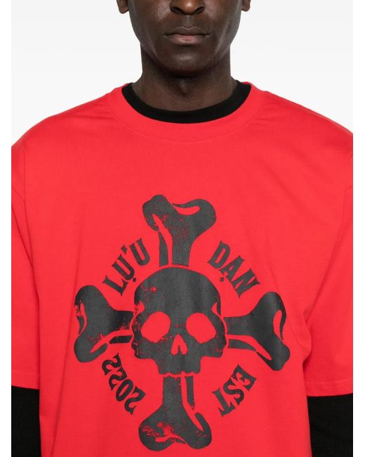 LỰU ĐẠN Red Skull-Print T-Shirt for men