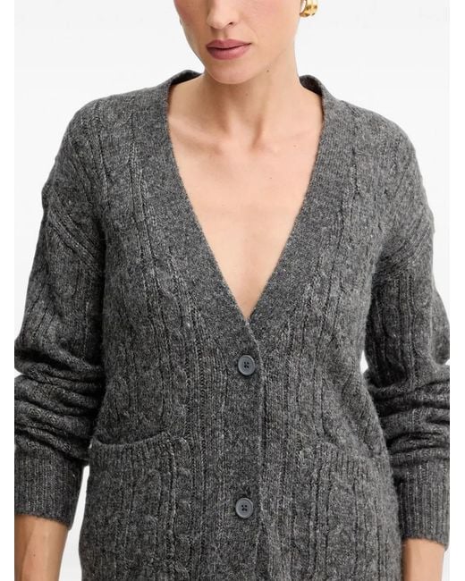 Silvian Heach Gray Cable-Knit Pocket Cardigan
