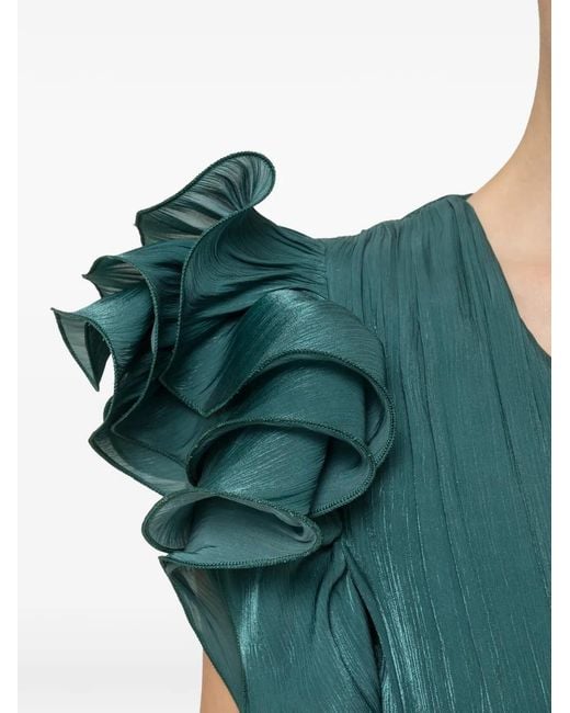 Nissa Green Ruffled Pleated Maxi Dress