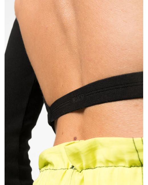 MSGM Black Cut-Out Cropped Cotton T-Shirt